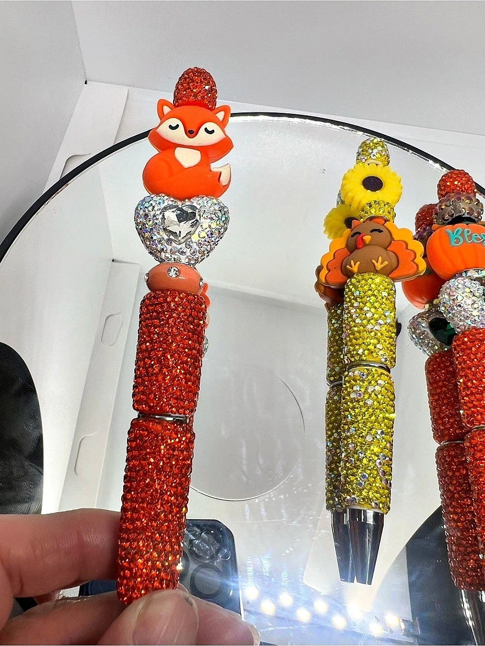 Rhinestone Pens Fall Thanksgiving Bling Pens Turkey Fox Pumpkin Sunflower Sparkl - Picture 6 of 11